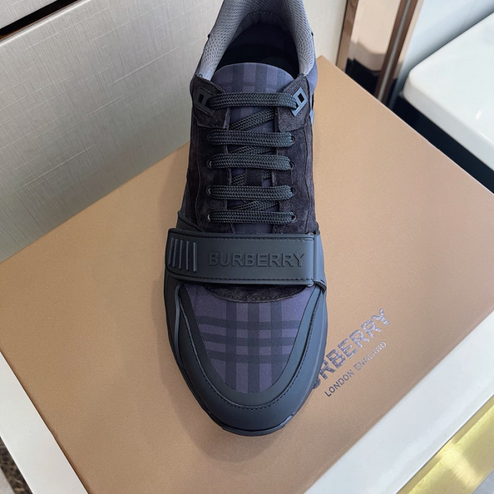 B**rry vintage check, leather and mesh sneakers